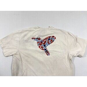 Bird Dogs Mens White Floral Print Short Sleeve Graphic T-shirt Crew Sz M Stains